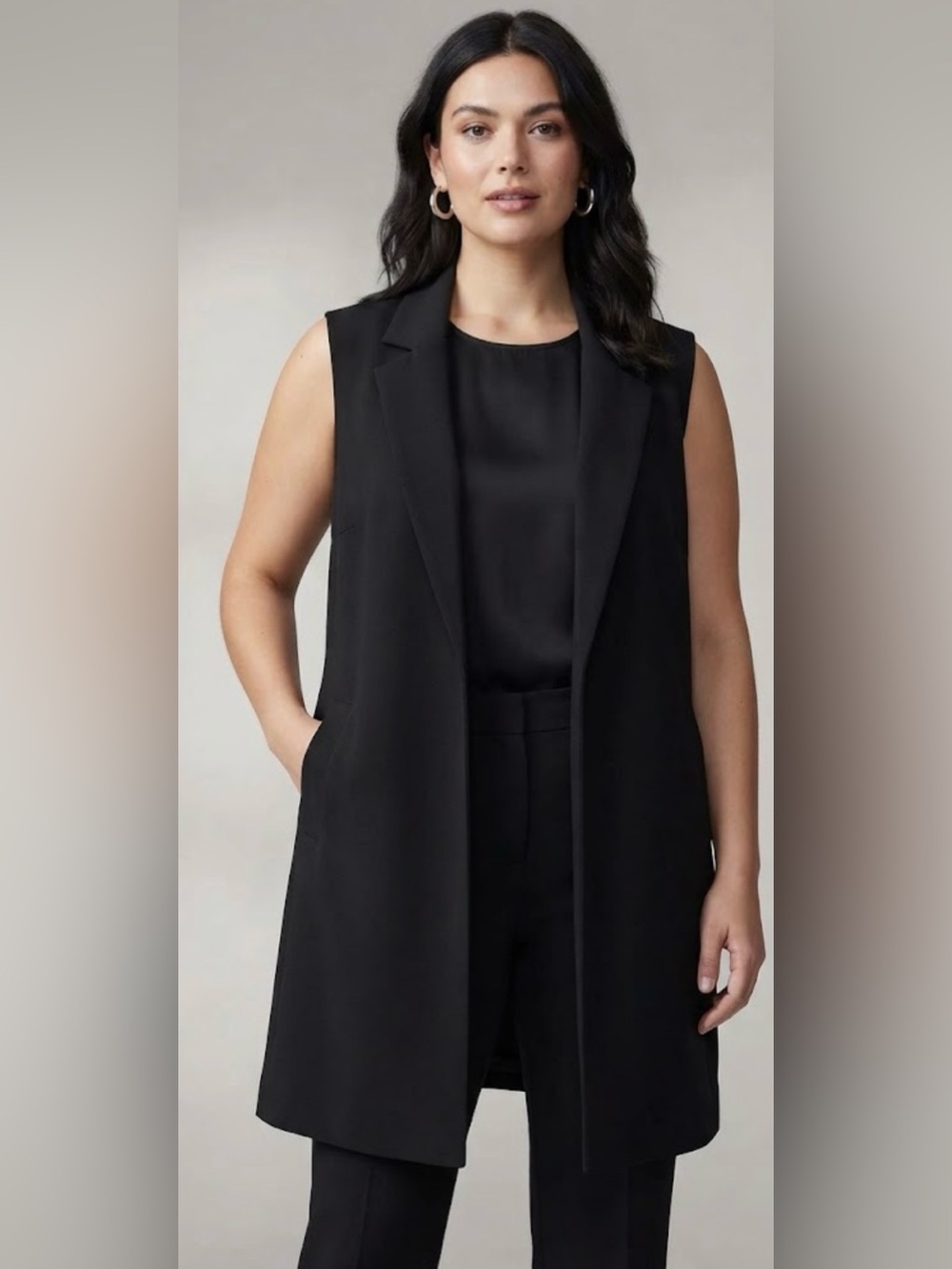 MELLÓDAY Black Longline Sleeveless Blazer Vest Coat – Plus Size 1X